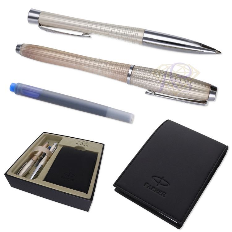 Długopis Parker, Pióro i skórzany notatnik