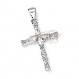 Zawieszka srebrna w kształcie krzyża z cyrkoniami KRZS23