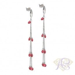 Srebrne kolczyki długie rodowane z różowymi kryształkami KS1577