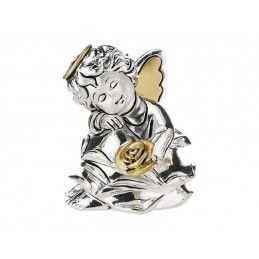 Srebrna Ag 925 figurka aniołek ze złoconą różą R17611