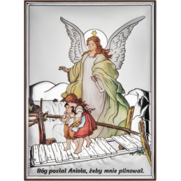 Obrazek srebrny Anioł na kładce kolorowy DS42C