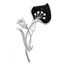 Broszka srebrna Ag 925 Kwiat z cyrkoniami IM0120124AR
